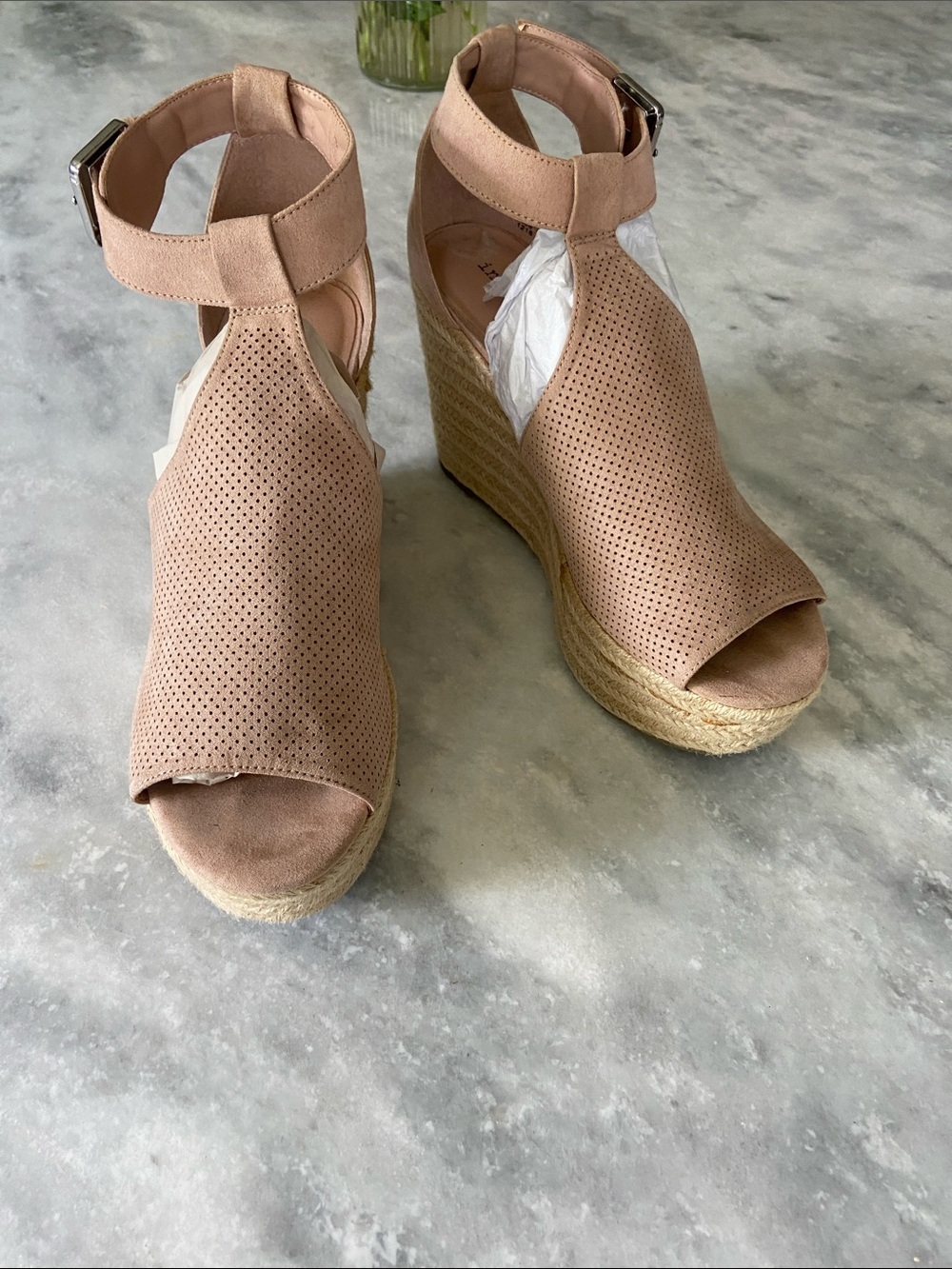 Indigo Blush Pink Perforated Wedge Espadrilles